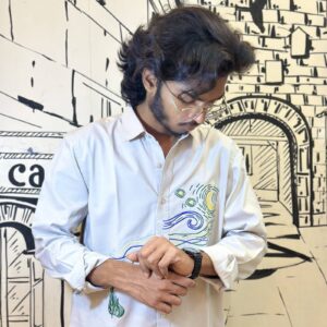 The Starry Night Embroidered Grey Shirt